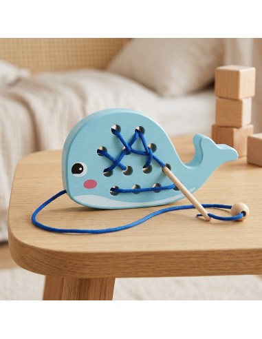Laçage Baleine en Bois Montessori | Edunova Maroc