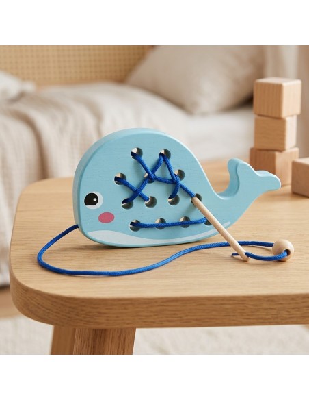 Laçage Baleine en Bois Montessori | Edunova Maroc