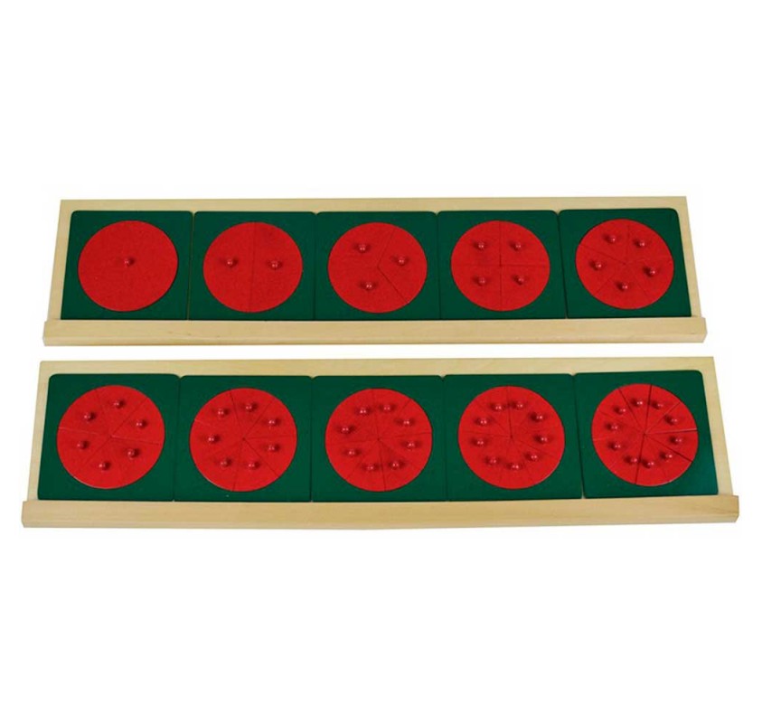 Cercles des Fractions (supports en Hêtre) - Matériel Montessori | Edunova