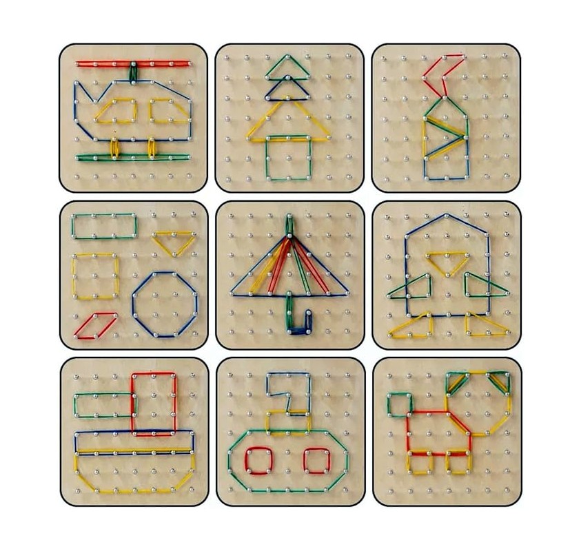 Geoboard en Bois avec Bandes Élastiques | Edunova Maroc