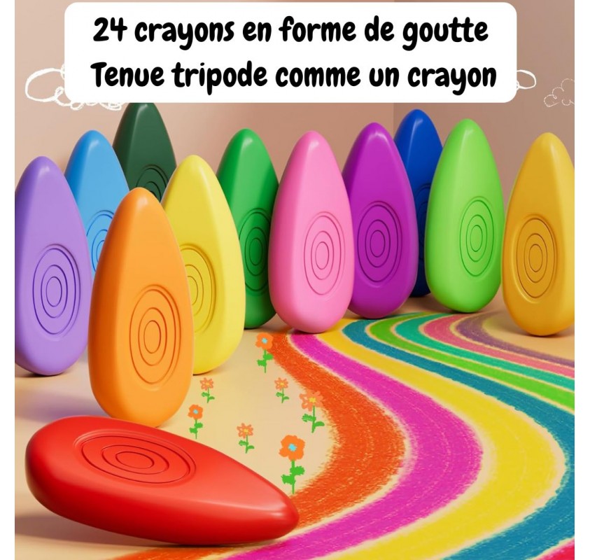 Ensemble de 24 Crayons de Cire en Forme de Goutte | Edunova