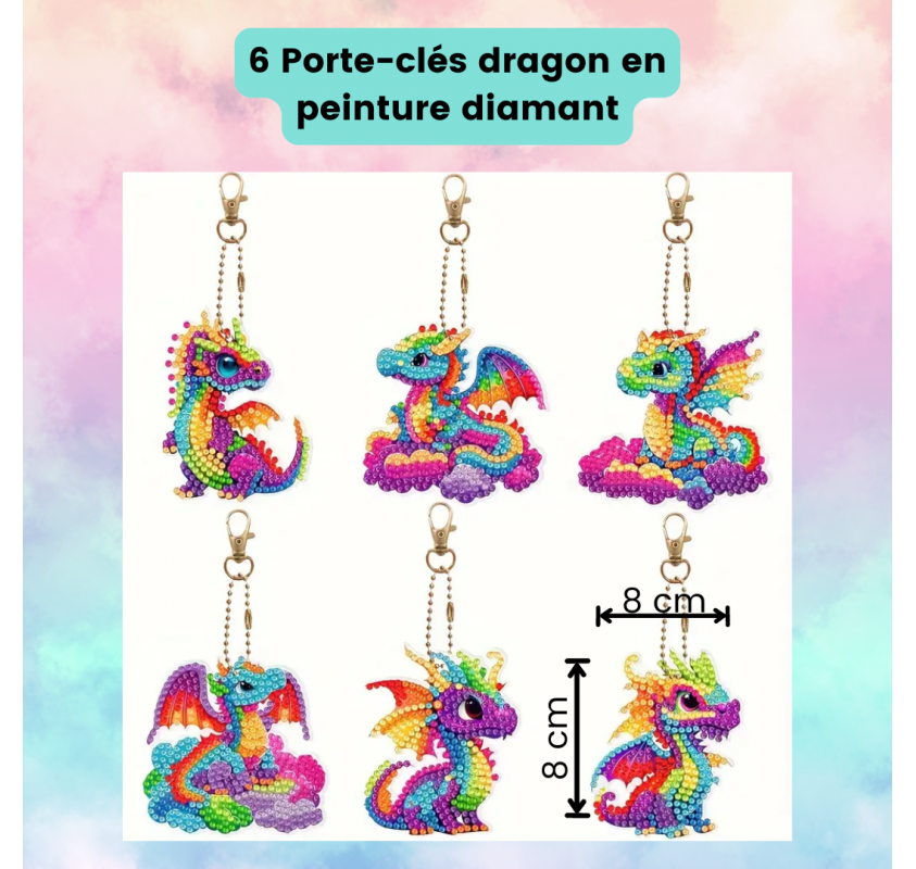 Ensemble de 6 Porte-clés Peinture Diamant: Dragons | Edunova