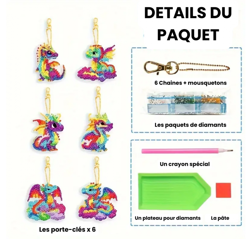 Ensemble de 6 Porte-clés Peinture Diamant: Dragons | Edunova