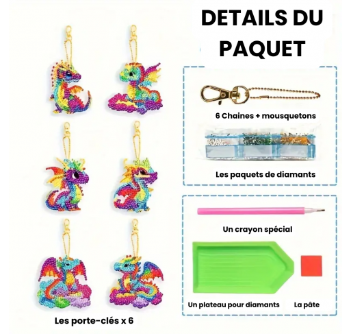 Ensemble de 6 Porte-clés Peinture Diamant: Dragons | Edunova