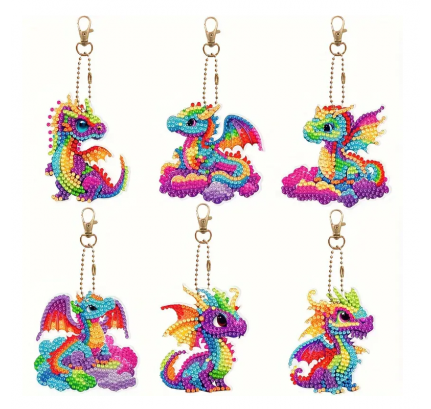 Ensemble de 6 Porte-clés Peinture Diamant: Dragons - Arts créatifs | Edunova