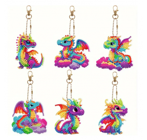 Ensemble de 6 Porte-clés Peinture Diamant: Dragons - Arts créatifs | Edunova