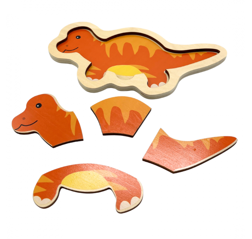 Puzzle en Bois 4 Pieces: Dinosaure Orange | Edunova Maroc