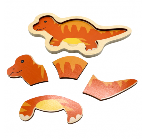 Puzzle en Bois 4 Pieces: Dinosaure Orange | Edunova Maroc