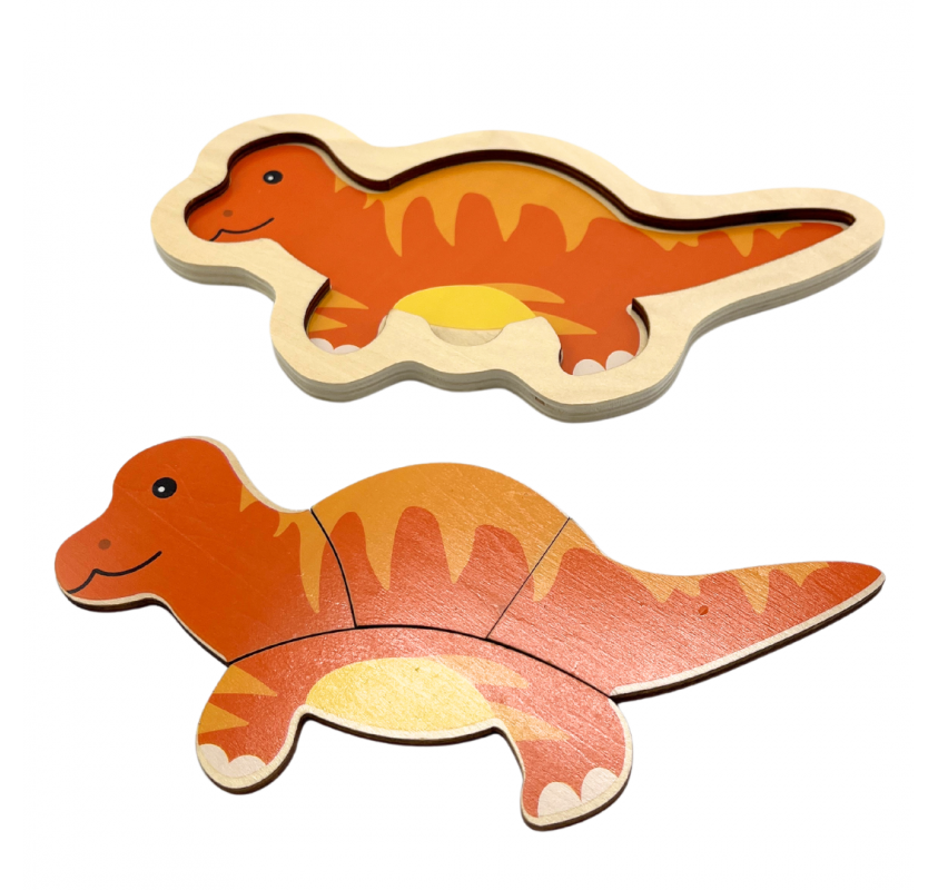 Puzzle en Bois 4 Pieces: Dinosaure Orange | Edunova Maroc