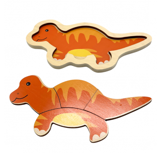 Puzzle en Bois 4 Pieces: Dinosaure Orange | Edunova Maroc