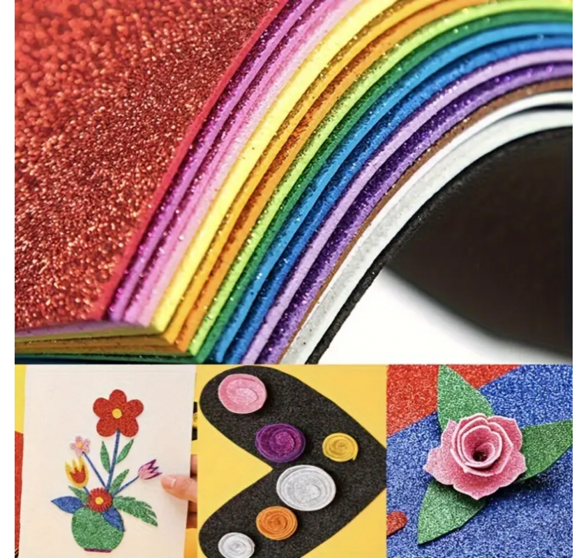 Papier Mousse Pailletté A4 - 10 Couleurs | Edunova Maroc
