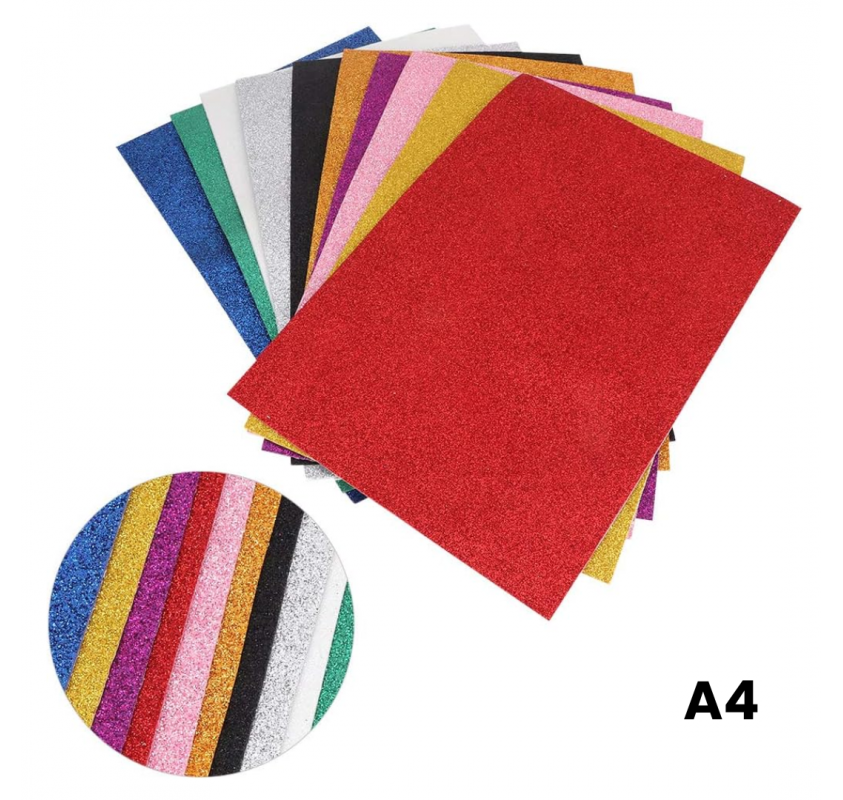 Papier Mousse Pailletté A4 - 10 Couleurs - Arts créatifs | Edunova