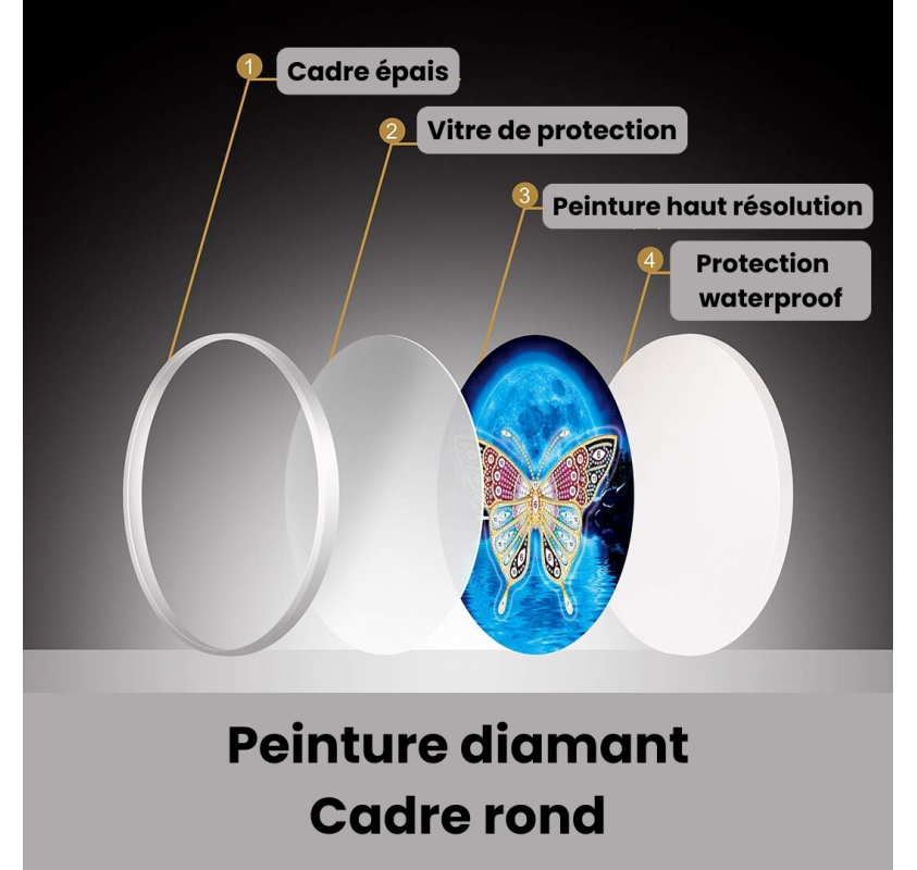 Peinture de Diamants Cadre Rond : Papillon avec Fleurs |...