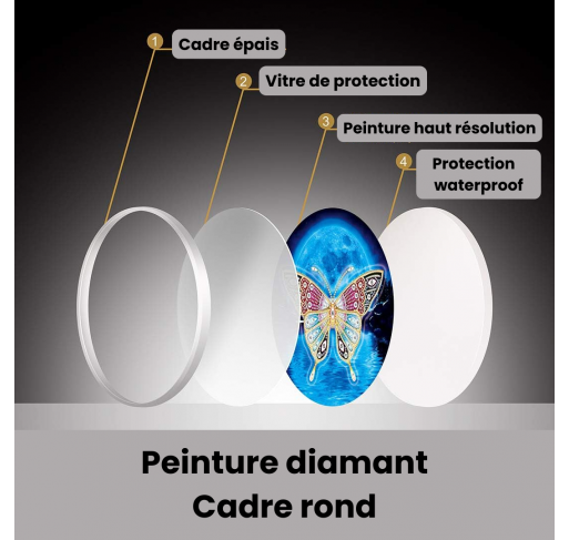 Peinture de Diamants Cadre Rond : Papillon avec Fleurs |...