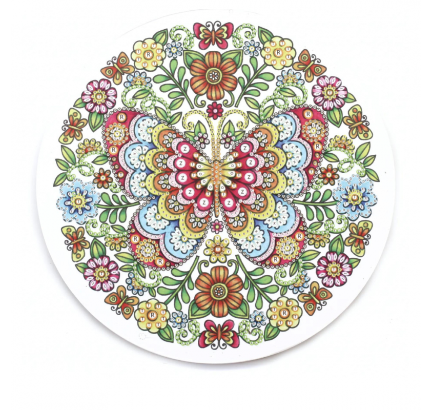 Peinture de Diamants Cadre Rond : Papillon avec Fleurs |...