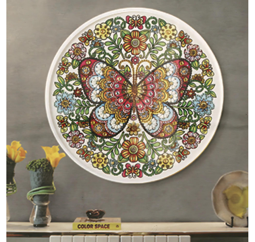 Peinture de Diamants Cadre Rond : Papillon avec Fleurs - Arts créatifs | Edunova