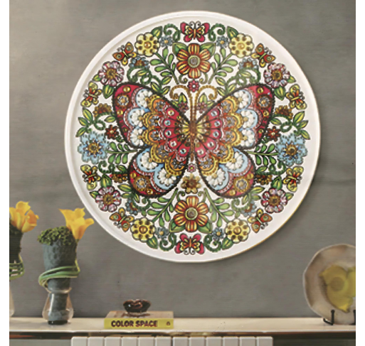 Peinture de Diamants Cadre Rond : Papillon avec Fleurs - Arts créatifs | Edunova
