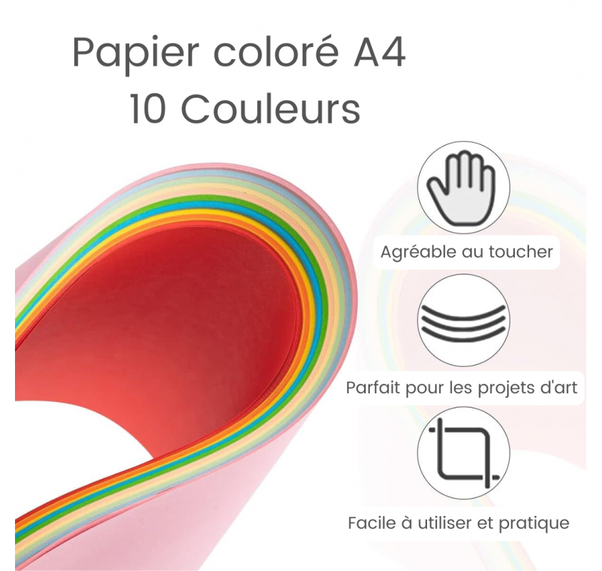 Lot de 100 Feuilles Colores A4 - 10 Couleurs | Edunova Maroc