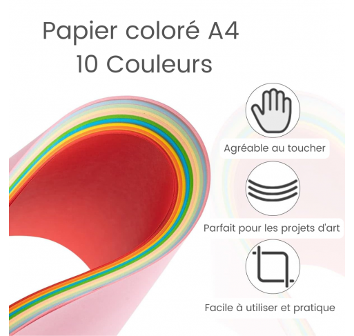 Lot de 100 Feuilles Colores A4 - 10 Couleurs | Edunova Maroc