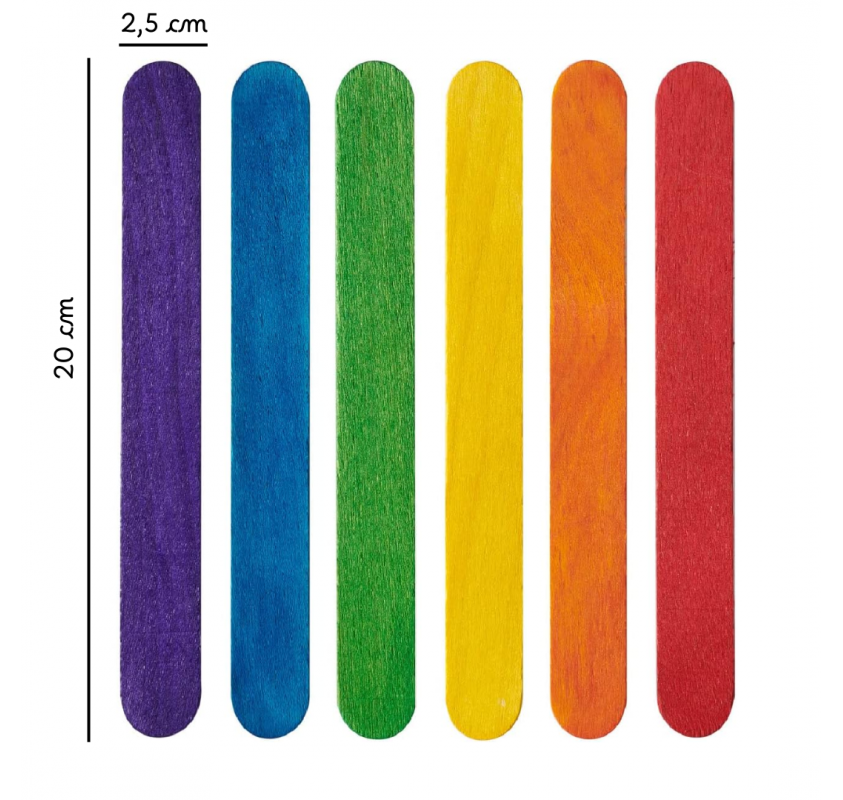 25 Grands Batonnets en Bois Colore - Arts créatifs | Edunova