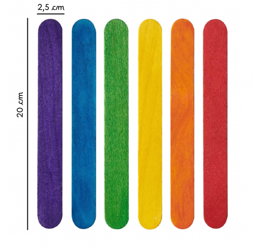 25 Grands Batonnets en Bois Colore - Arts créatifs | Edunova